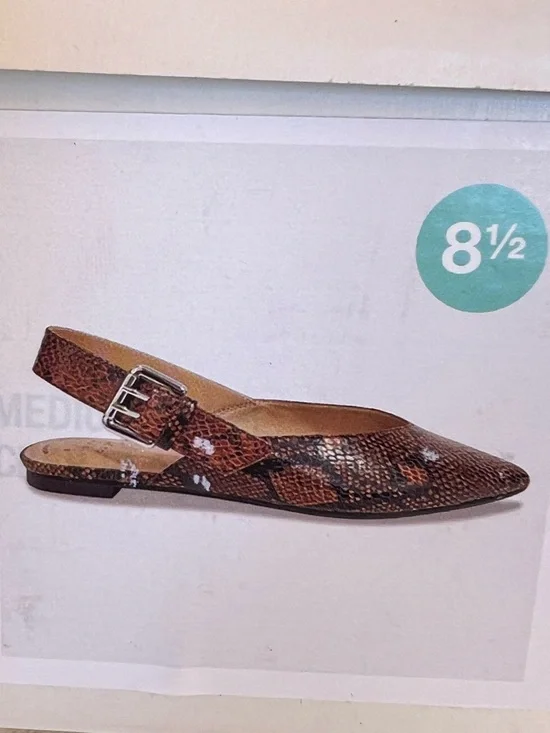 Snake Print Slingback Flats Pointed Toe Neutral Chic Minimalist SIZE 8.5 NWT - Picture 10 of 10